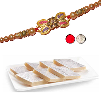 "Rakhi - ZR-5440 A-044 (Single Rakhi), 250gms of KajuKathili - Click here to View more details about this Product